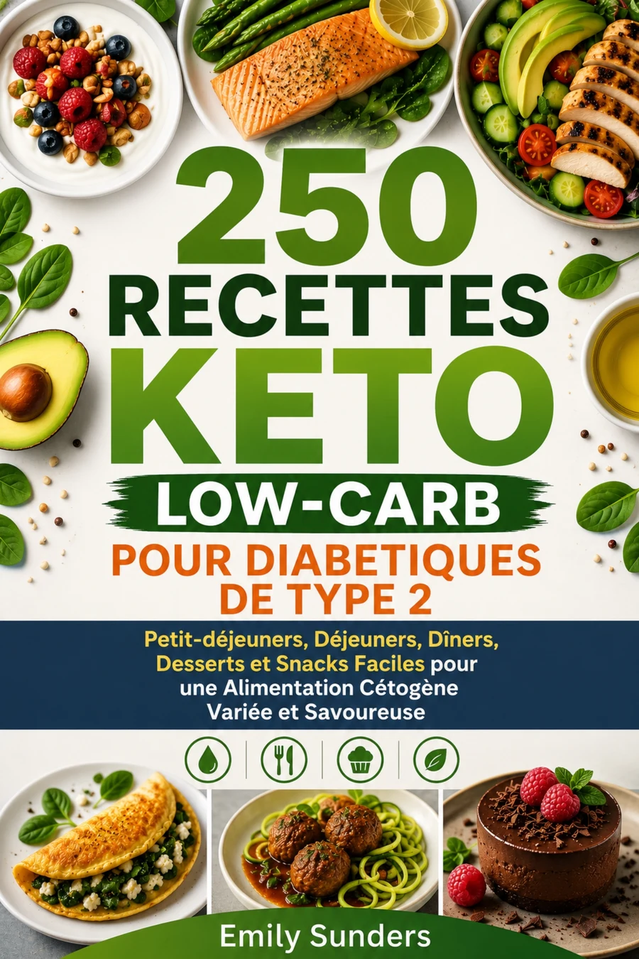 Couverture — 250 Recettes Keto Low-Carb pour Diabétiques de Type 2