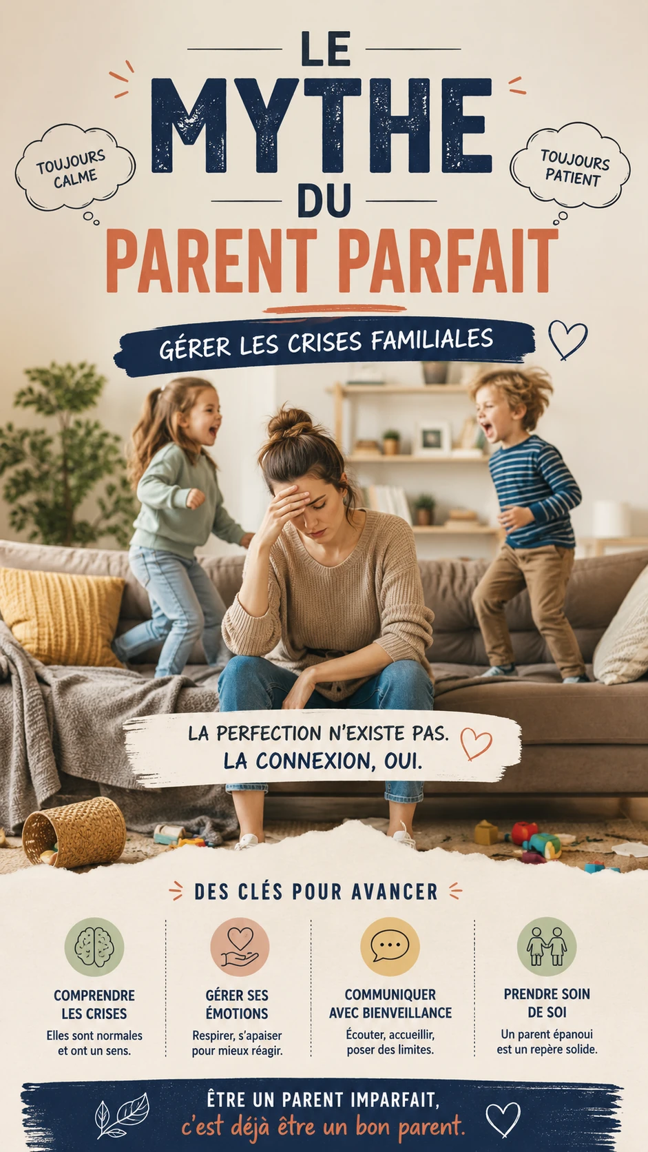 Couverture — LE MYTHE DU PARENT PARFAIT Ce qu'on ne vous dit pas sur la gestion des crises familiales L'Art de respirer dans le chaos des crises familiales